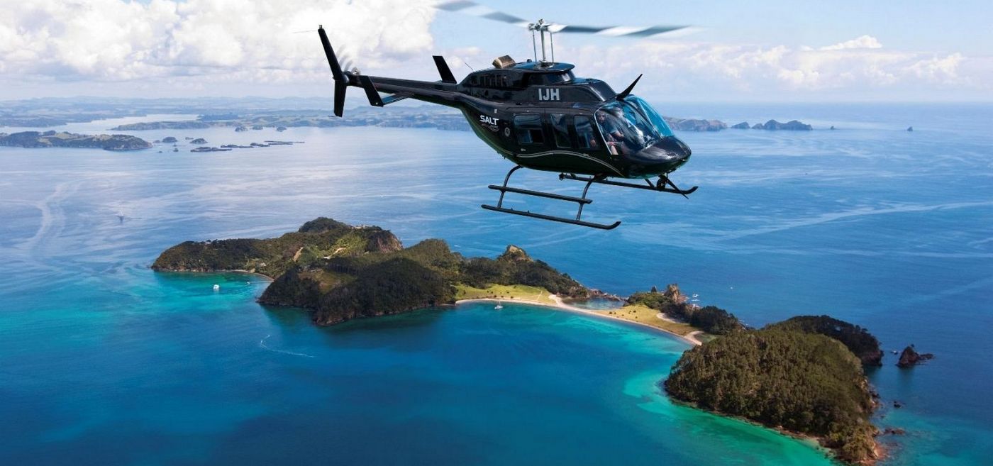 Helicopter flight over the Bay of Islands